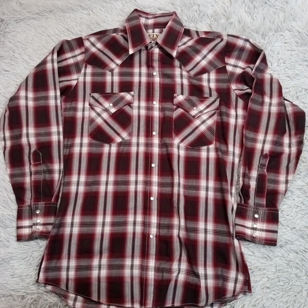 Ely Cattleman Shirt Mens S Red Plaid Pearl Snap Western Cowboy Rodeo Rancher